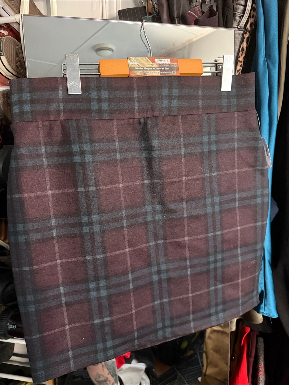 Plaid Mini Skirt in Burgundy and Blue - Women